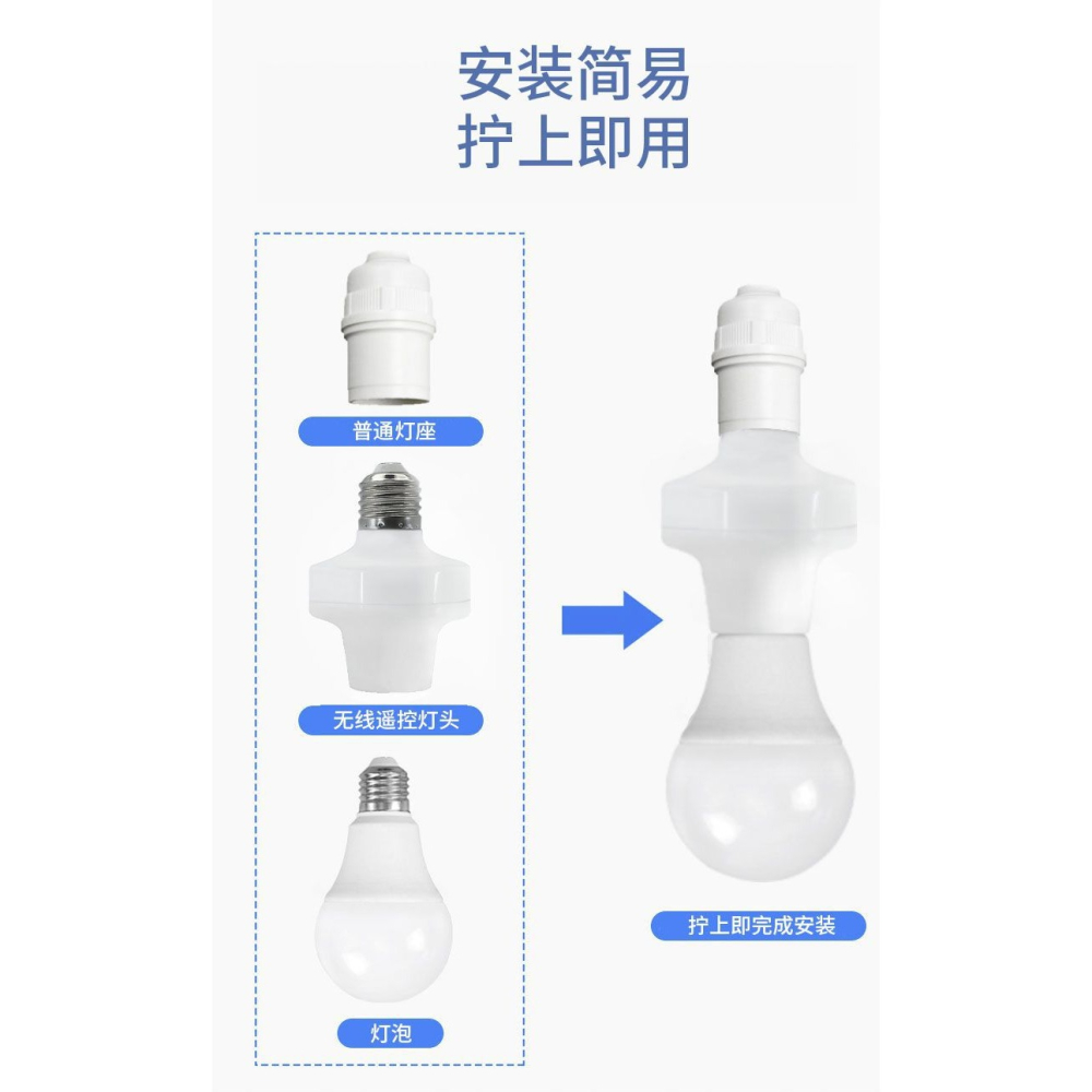 會換燈泡就能加裝開關燈座遙控燈座接收器RF433M頻率燈泡燈座無線遙控燈座免牽線遙控燈頭開關E26/E27通用控制器-細節圖4