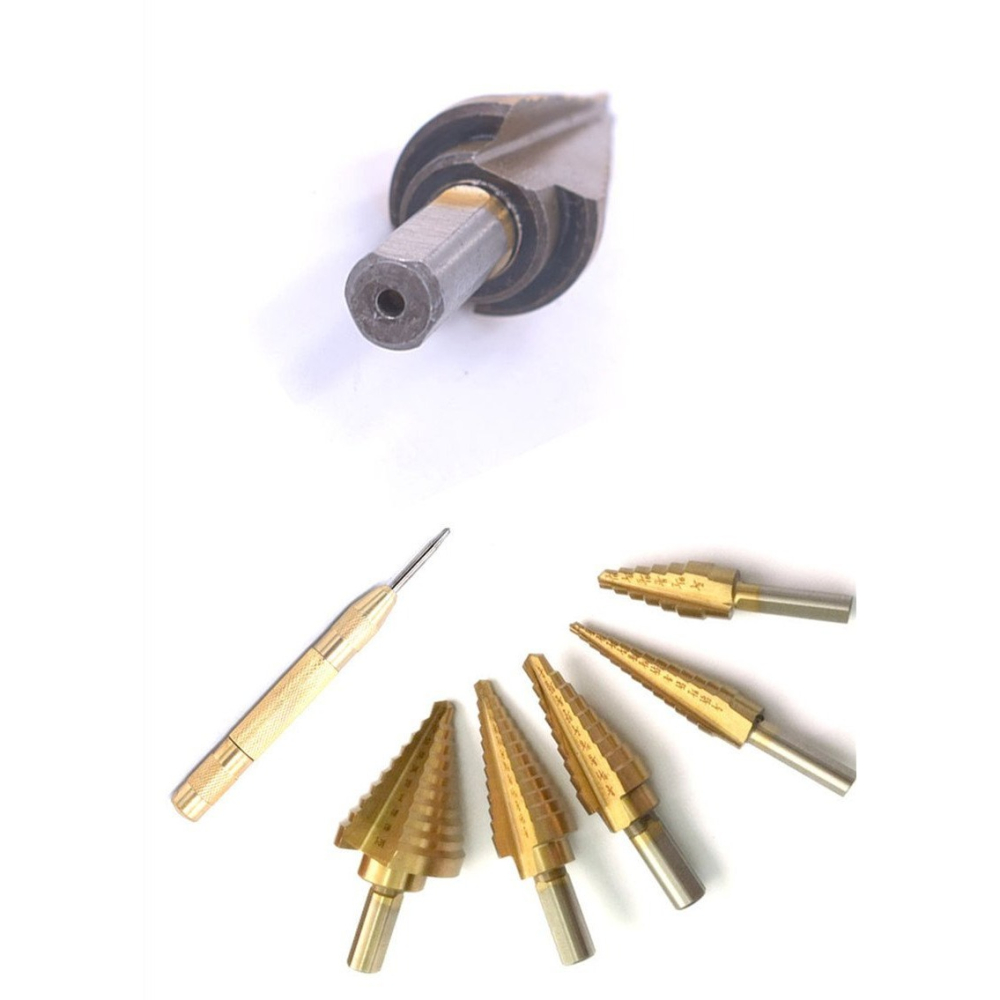 高速鋼英制寶塔鑽三角柄鍍鈦開孔器 6件套擴孔開孔階梯鑽頭套裝 6件套英制鑽頭【鋁盒裝】-細節圖3