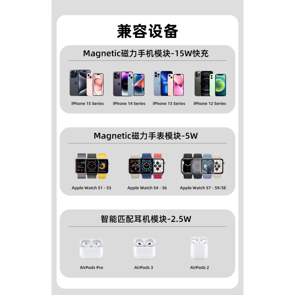 三合一充電器蘋果Airpods3充電器磁吸快充15Wmagsafe蘋果充電支架apple watch 手錶充電器-細節圖7