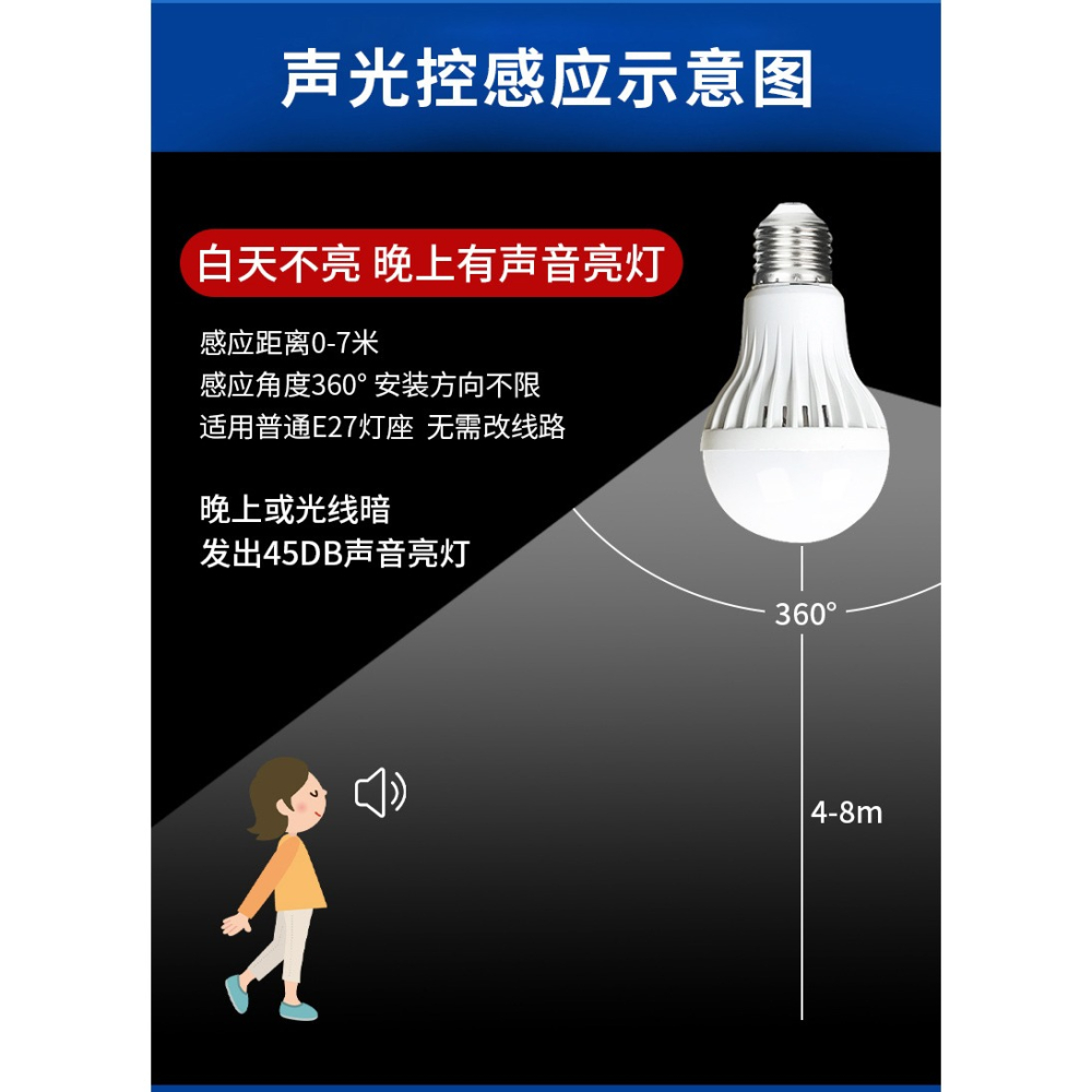智慧人體紅外感應球泡燈泡9W感應燈泡紅外線燈泡led聲控燈泡樓梯過道雷達感應螺口E27節能燈雷達燈泡感應燈炮- 珍棧批發城-
