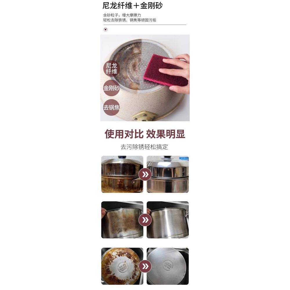 家用百潔布菜瓜布8.5*100cm可自由剪裁加厚金剛砂魔力擦洗碗布除鐵銹擦鍋神器強力去汙清潔擦-細節圖2