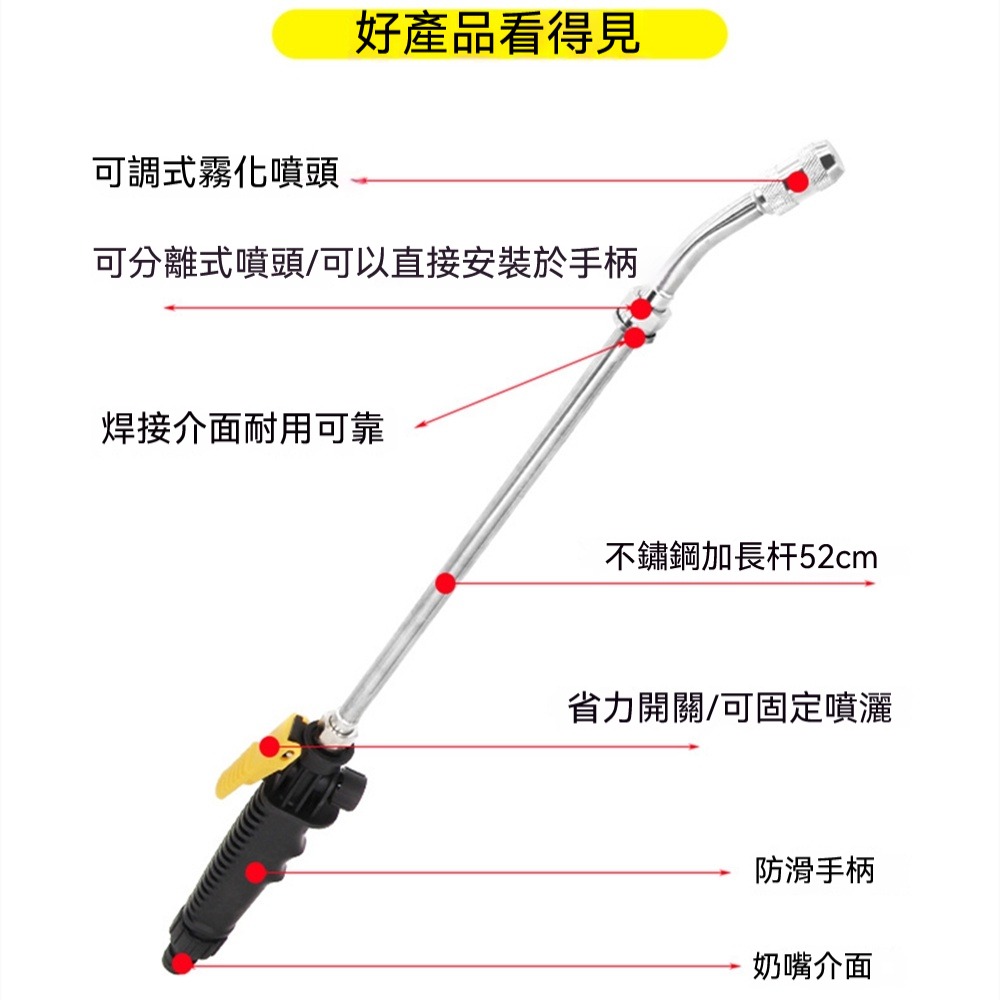 洗車噴槍 72cm加長杆水槍可拆成短槍使用高壓噴水槍澆花水槍長杆噴槍可調霧化噴水槍不銹鋼洗車水槍空調沖洗長杆槍-細節圖2