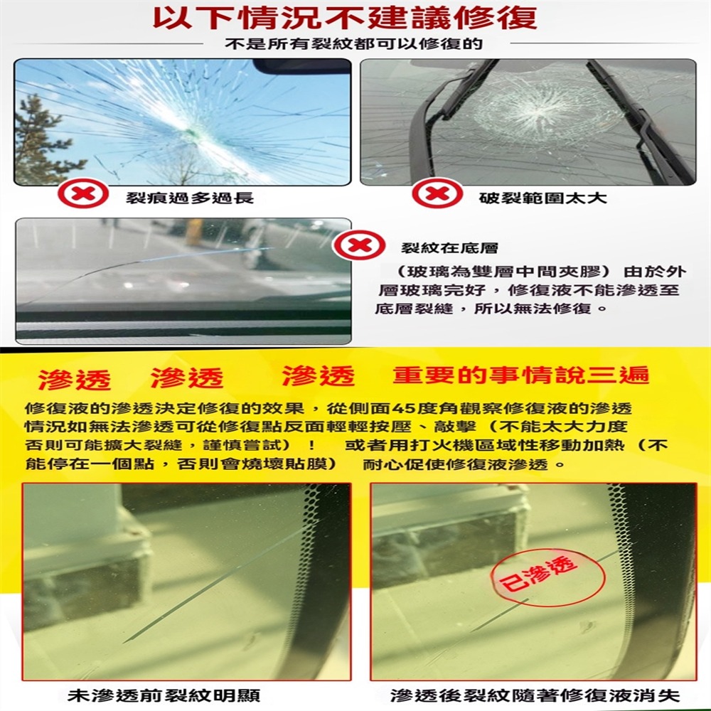 汽車擋風玻璃修補液玻璃裂紋裂縫修護劑windshield repair kit汽車玻璃破裂修復工具-細節圖3