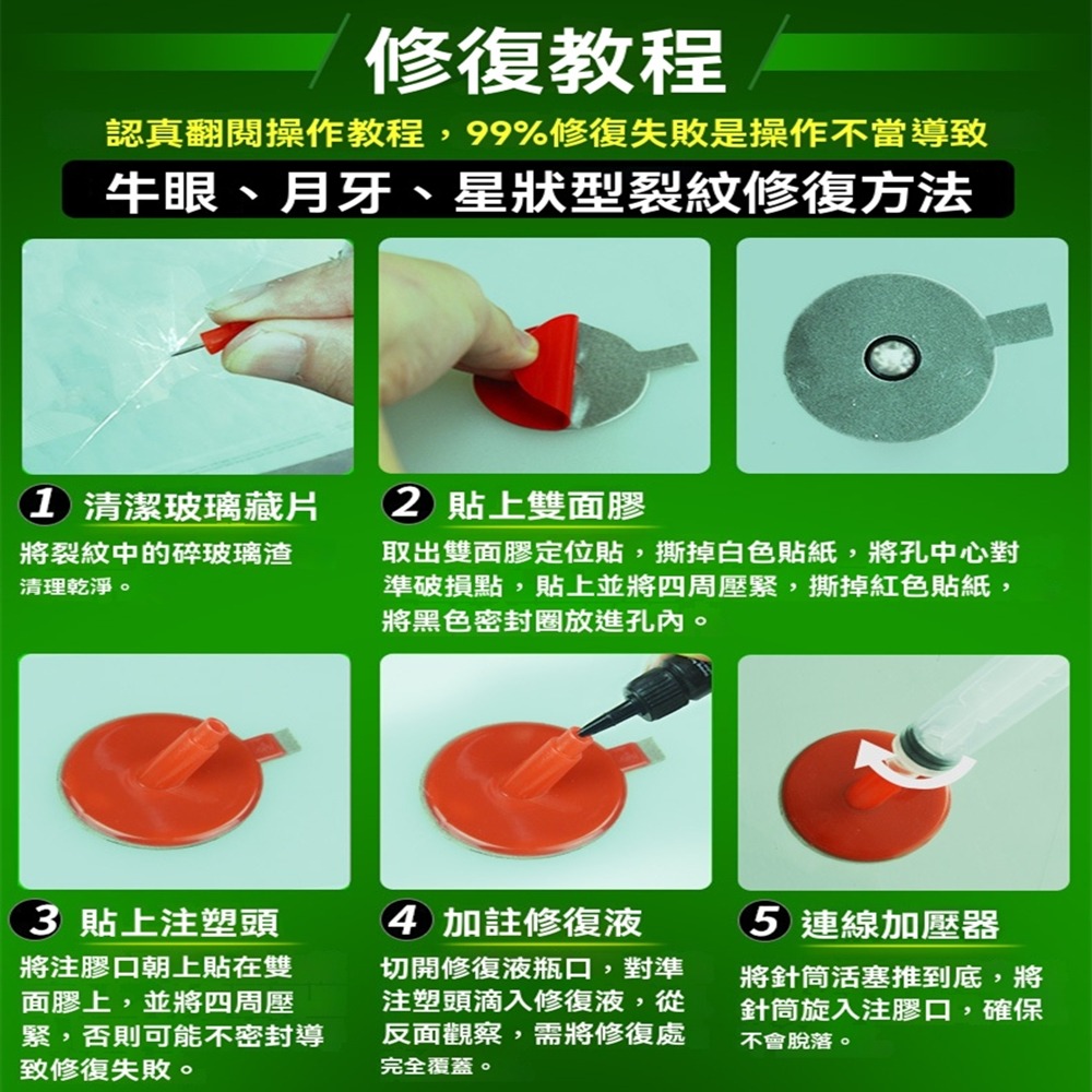 汽車擋風玻璃修補液玻璃裂紋裂縫修護劑windshield repair kit汽車玻璃破裂修復工具-細節圖5