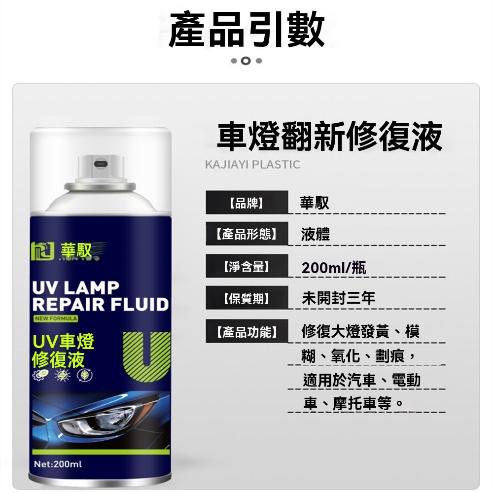汽車大燈翻新修復液200ml送砂纸遮蔽膜車燈拋光還原劑發黃老化燈罩劃痕刮傷清洗工具套裝-細節圖8