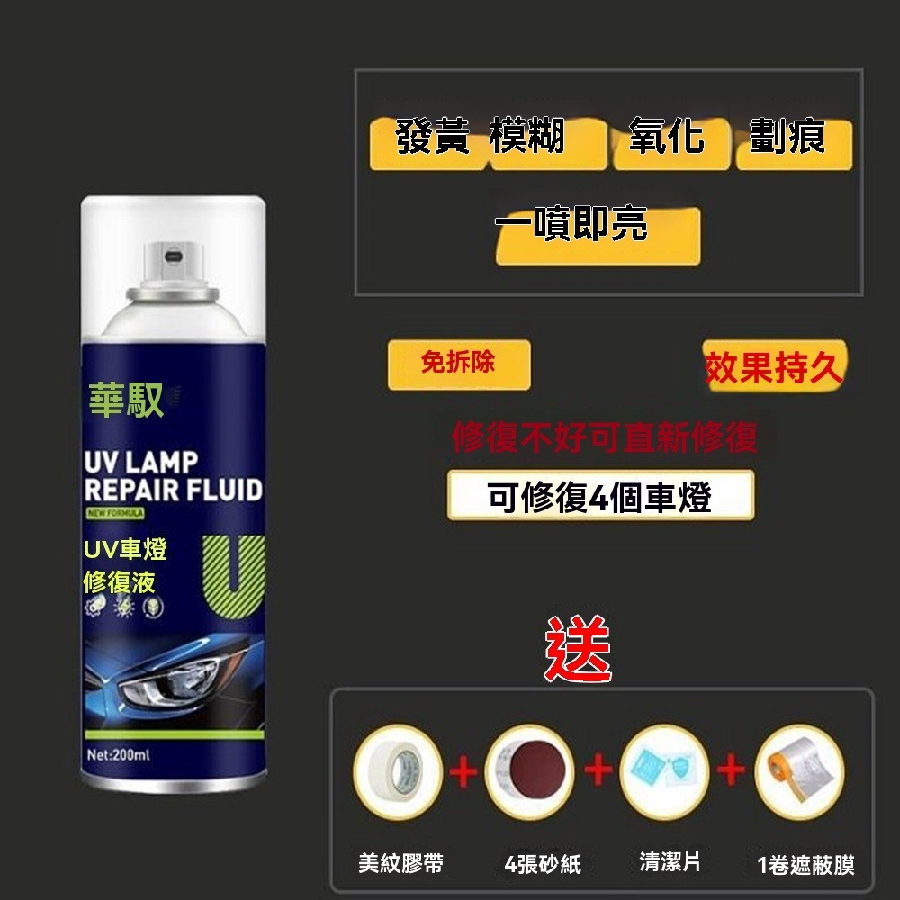 汽車大燈翻新修復液200ml送砂纸遮蔽膜車燈拋光還原劑發黃老化燈罩劃痕刮傷清洗工具套裝-細節圖9