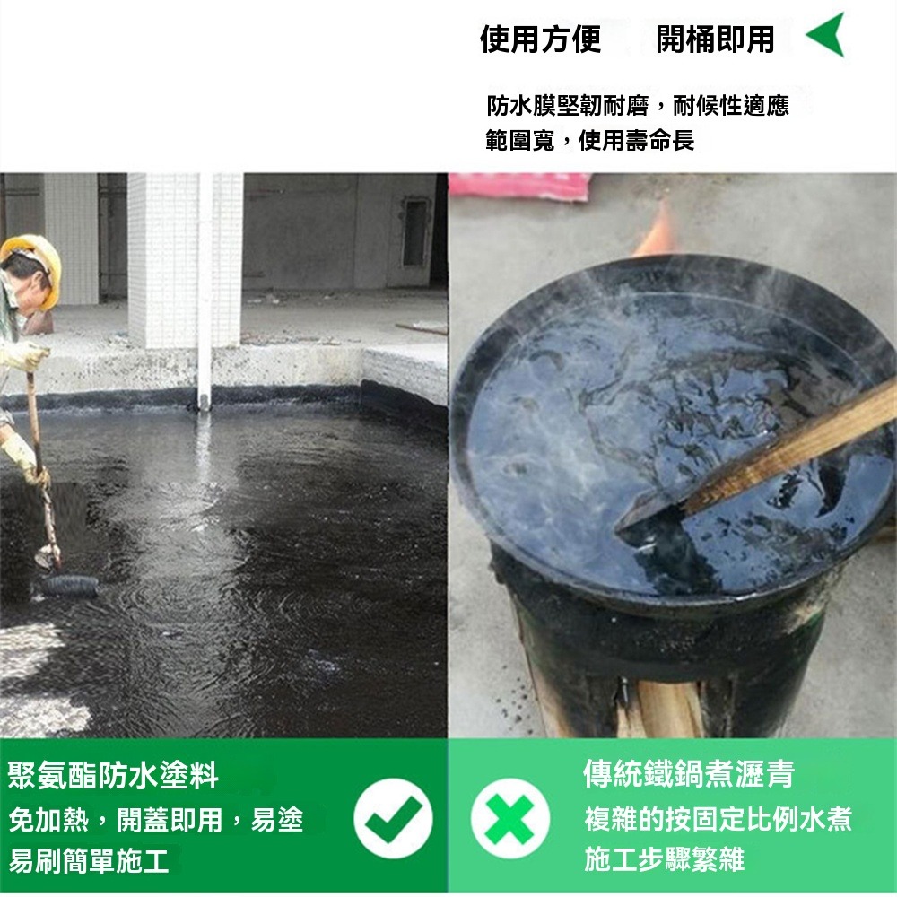雅森外牆防水漆屋頂補漏改性瀝青防水塗料白色1公斤水性聚氨酯防水材料-細節圖7