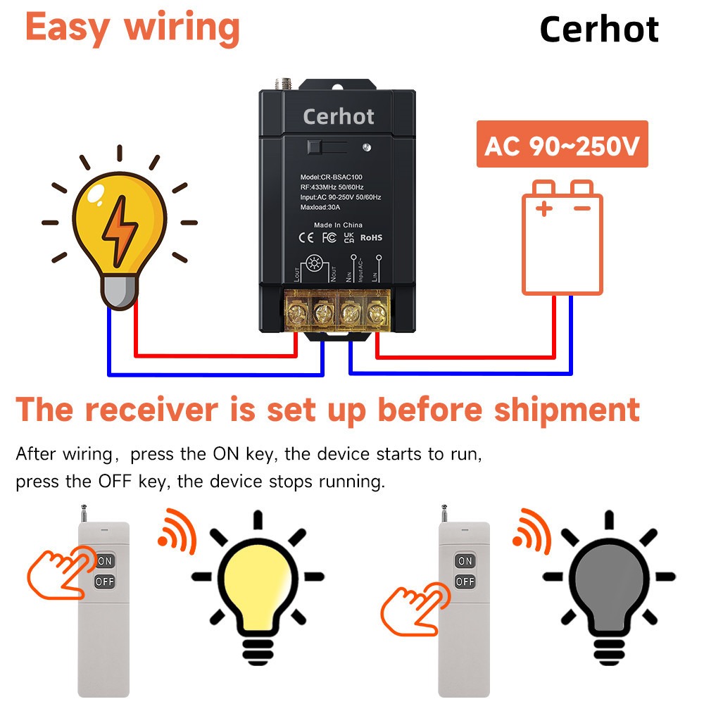 大瓦數無線開關40A主板可負載實30A電器大功率水泵AC110V~220V智慧遙控器通斷器電源開關遠端無線遙控開關-細節圖3