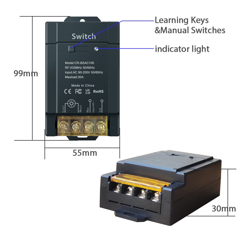 大瓦數無線開關40A主板可負載實30A電器大功率水泵AC110V~220V智慧遙控器通斷器電源開關遠端無線遙控開關-細節圖5