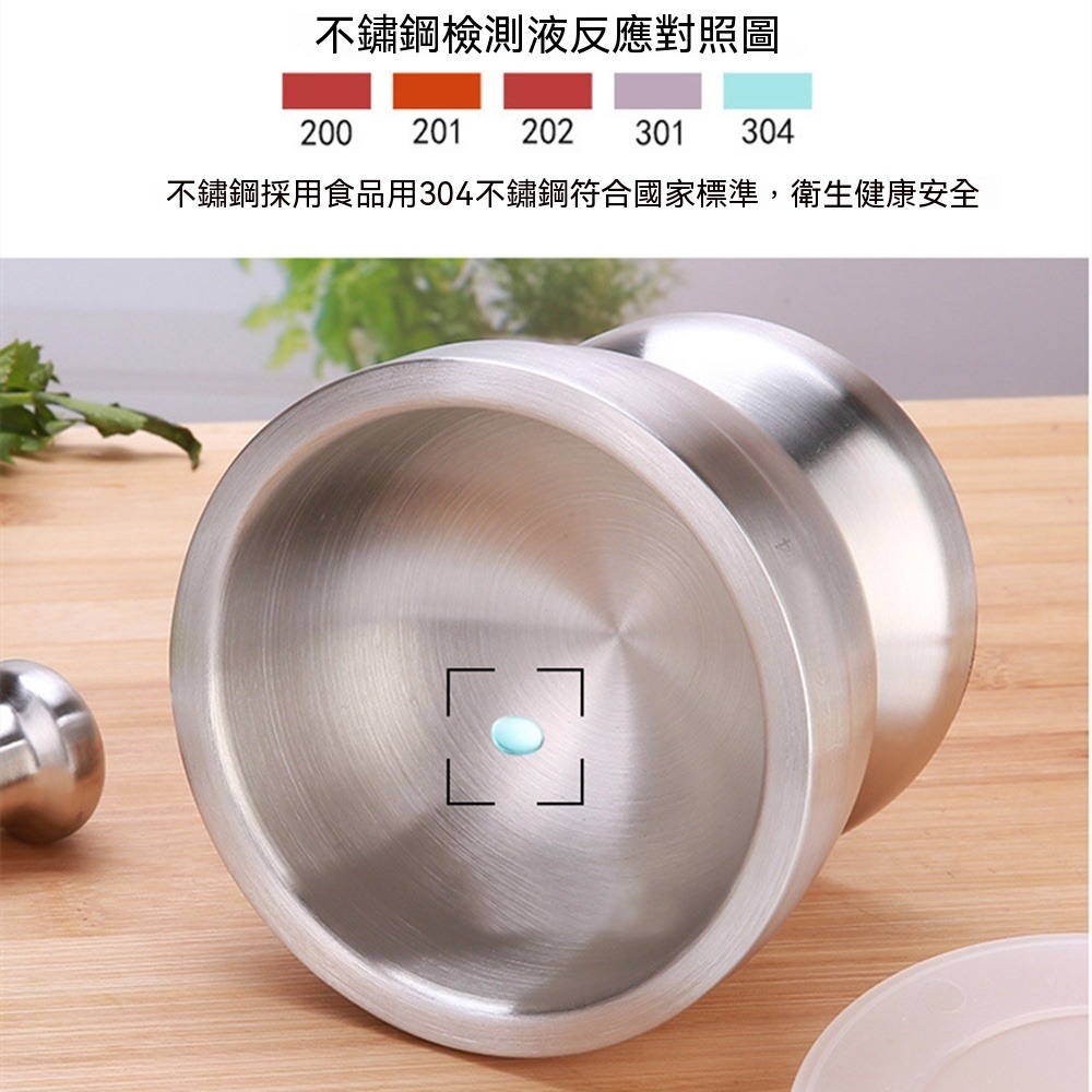 304不銹鋼搗蒜器 小號搗蒜器 搗藥罐 研磨器 不銹鋼搗藥盅送硅膠蓋子 搗藥器-細節圖2