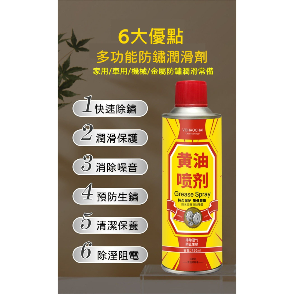 鐵門軌道潤滑噴劑汽車工業用潤滑防銹黃油噴霧450ml輪軸潤滑液體黃油噴劑機械潤滑門鎖軸承齒輪異響汽車用油脂噴霧-細節圖2