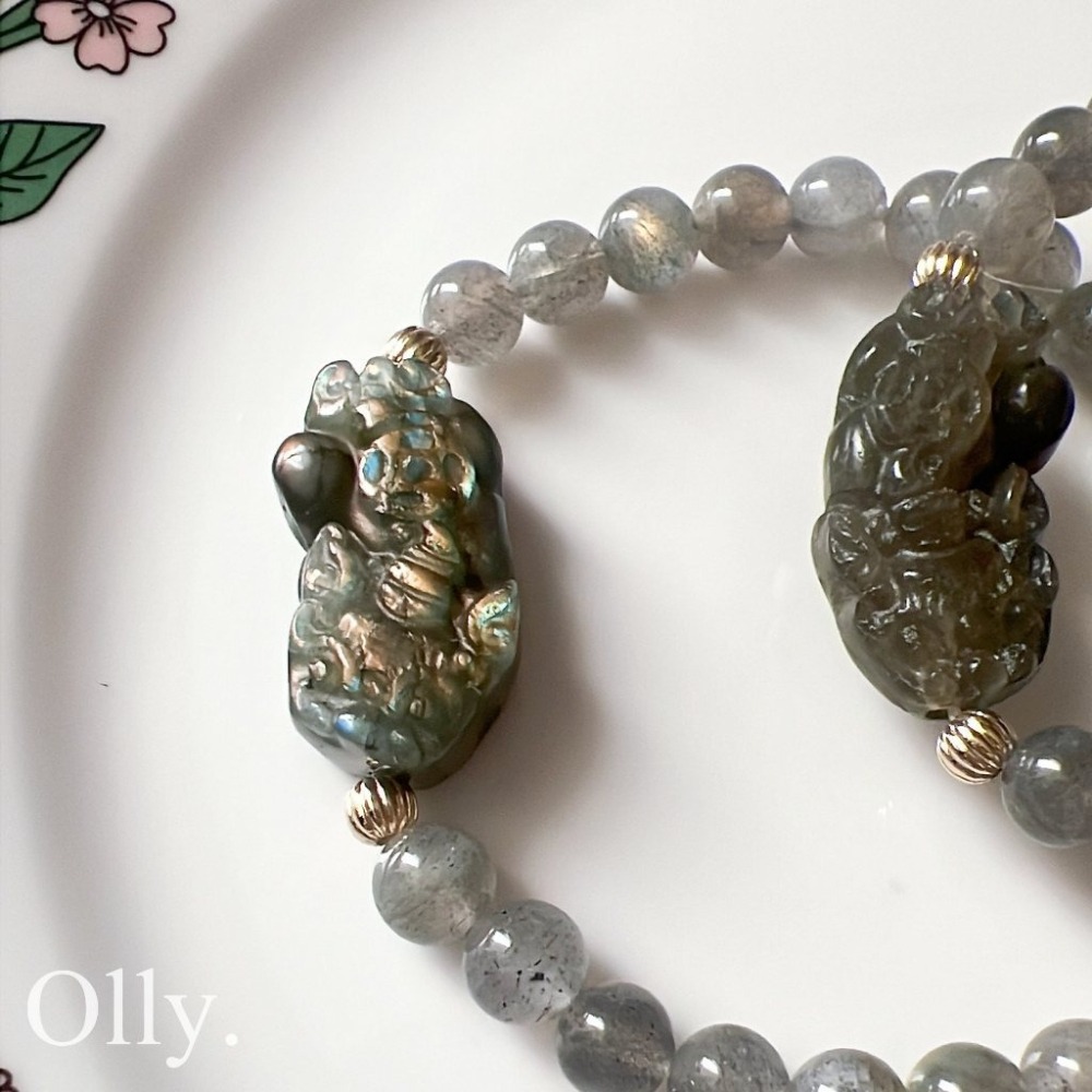 【Olly】設計款【貔貅】拉長石 灰月光 舒緩情緒 招財貴人 連結高我 水晶手鍊 水晶手串 水晶手環-細節圖4
