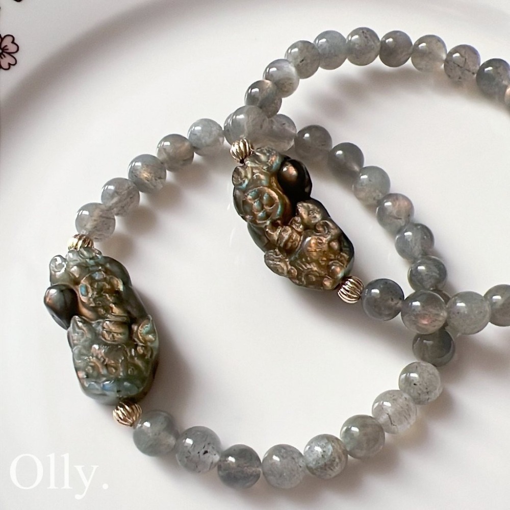 【Olly】設計款【貔貅】拉長石 灰月光 舒緩情緒 招財貴人 連結高我 水晶手鍊 水晶手串 水晶手環-細節圖5