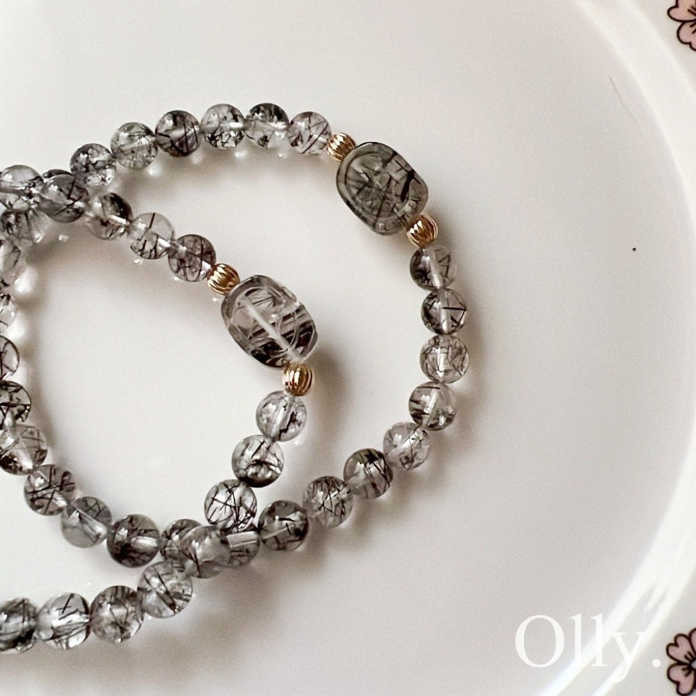 【Olly】設計款【貔貅】黑髮晶 提升事業運 領導能力 防小人 水晶手鍊 水晶手串 水晶手環-細節圖2