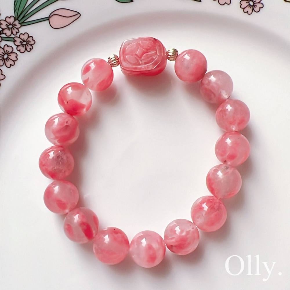 【Olly】設計款【貔貅】薔薇輝石 櫻花雨 愛與包容 關係修補 玫瑰石 水晶手鍊 水晶手環 水晶手串-細節圖3