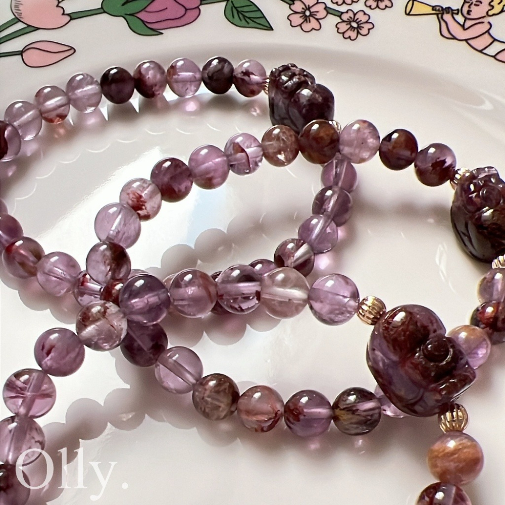 【Olly】設計款【貔貅】紫幽靈 睿智增智慧 提升財運 穩定思考 水晶手鍊 水晶手串 水晶手環-細節圖2