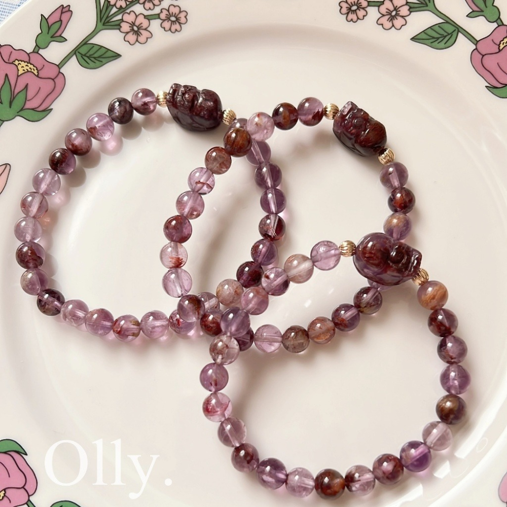 【Olly】設計款【貔貅】紫幽靈 睿智增智慧 提升財運 穩定思考 水晶手鍊 水晶手串 水晶手環-細節圖3
