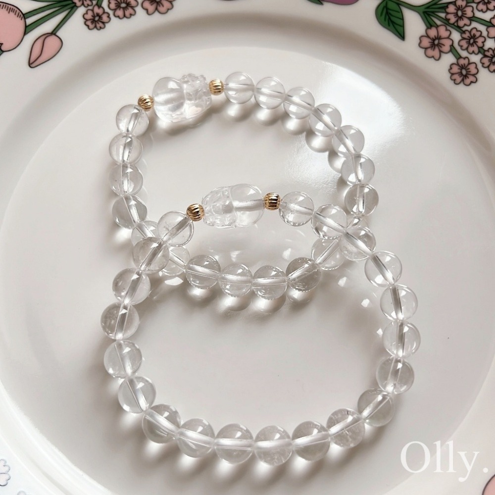 【Olly】設計款【貔貅】白水晶 淨化負能量 提升集中力 避邪 水晶手鍊 水晶手環 水晶手串-細節圖4