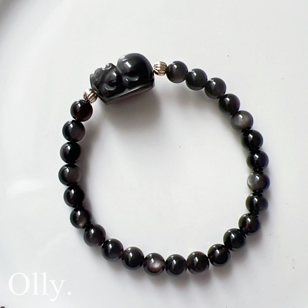 【Olly】設計款【貔貅】銀曜石 擋煞避邪 驅除負能量 提升氣勢 水晶手鍊 水晶手串 水晶手環-細節圖2