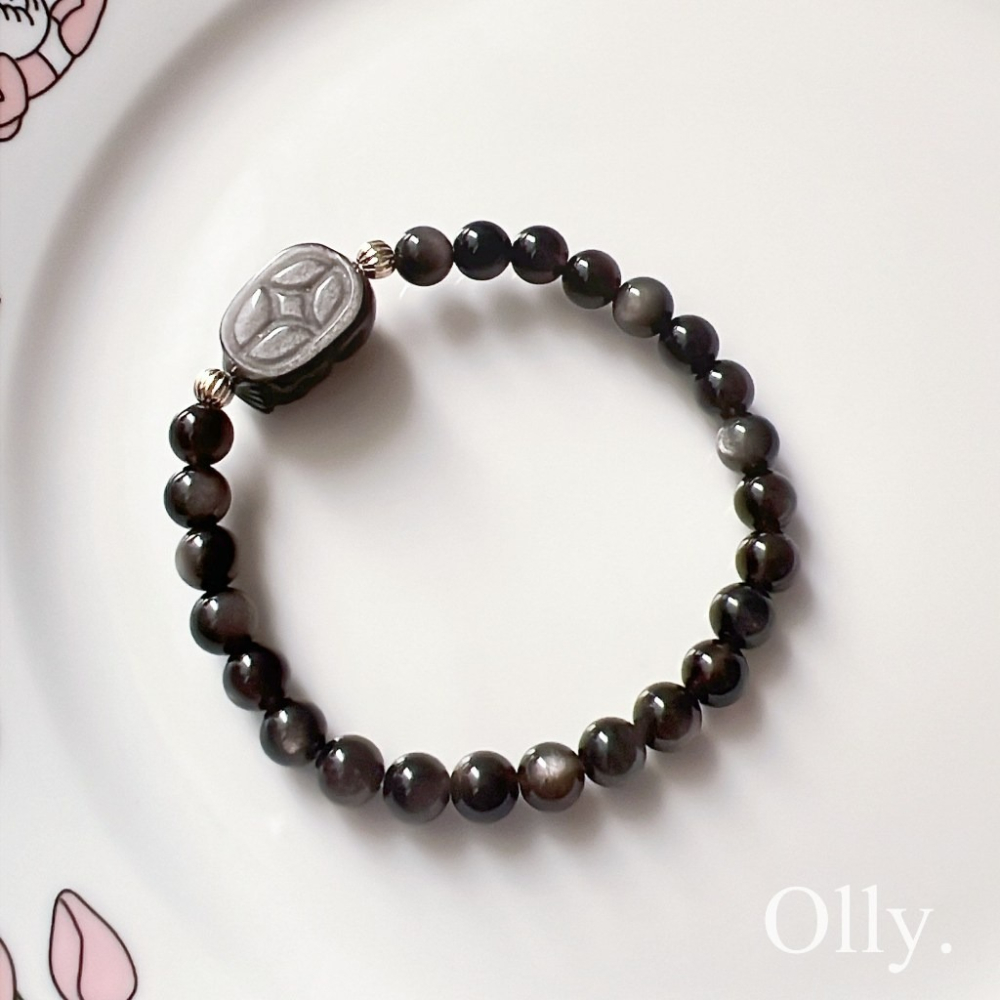 【Olly】設計款【貔貅】銀曜石 擋煞避邪 驅除負能量 提升氣勢 水晶手鍊 水晶手串 水晶手環-細節圖3