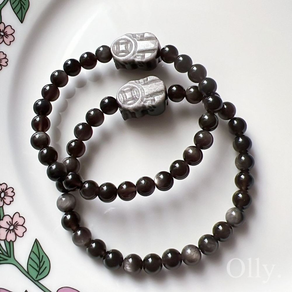 【Olly】設計款【貔貅】銀曜石 擋煞避邪 驅除負能量 提升氣勢 水晶手鍊 水晶手串 水晶手環-細節圖4