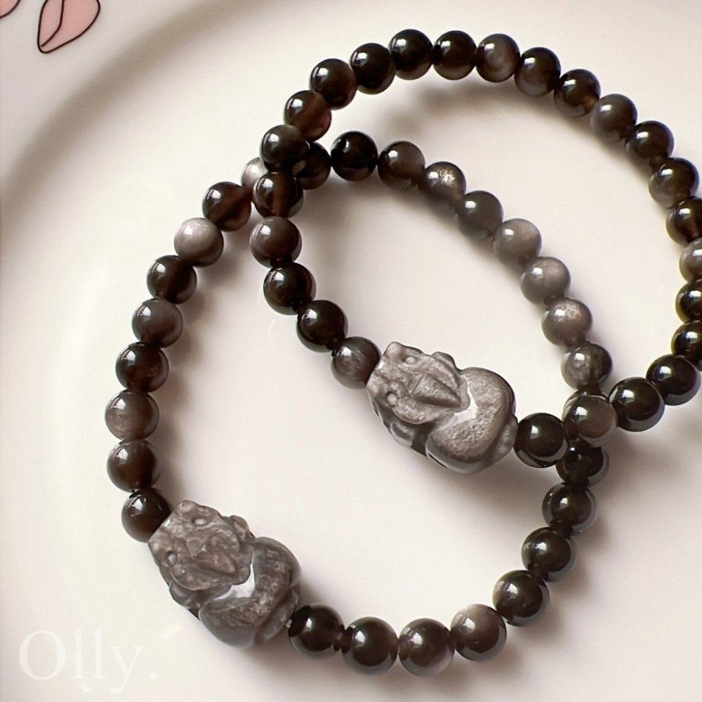 【Olly】設計款【貔貅】銀曜石 擋煞避邪 驅除負能量 提升氣勢 水晶手鍊 水晶手串 水晶手環-細節圖6