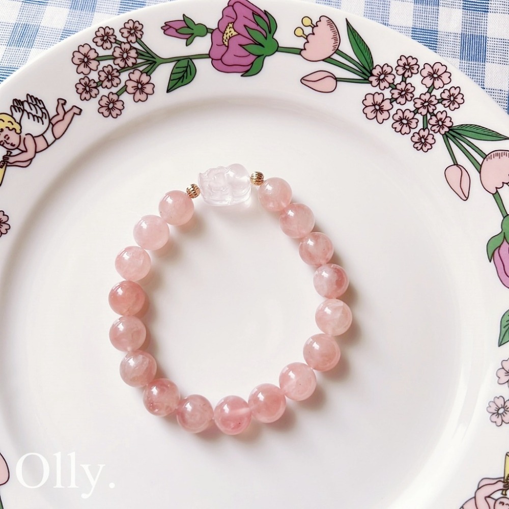 【Olly】設計款【貔貅】粉水晶 溫柔的療癒能量 深層溝通 桃花愛情 水晶手鍊 水晶手串 水晶手環-細節圖2