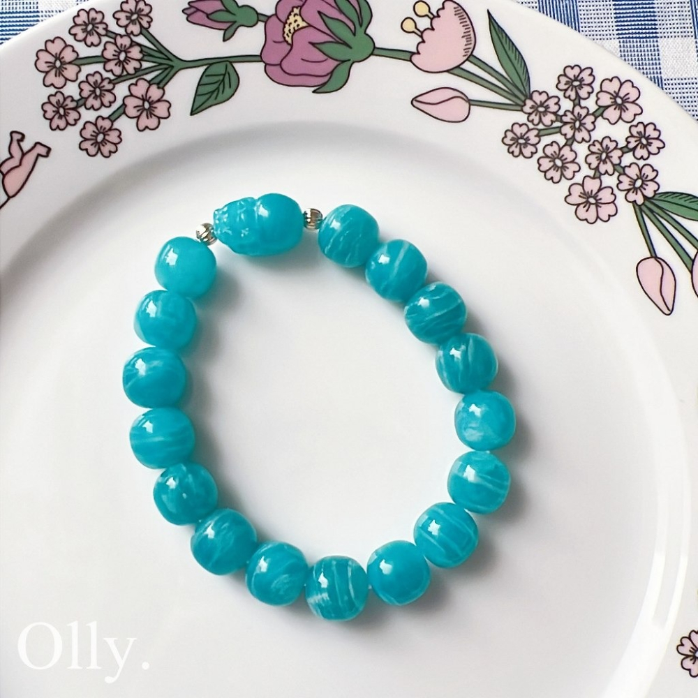 【Olly】設計款【貔貅】天河石 加強信心勇氣 遠離負能量 老礦料 水晶手鍊 水晶手串 水晶手環-細節圖2