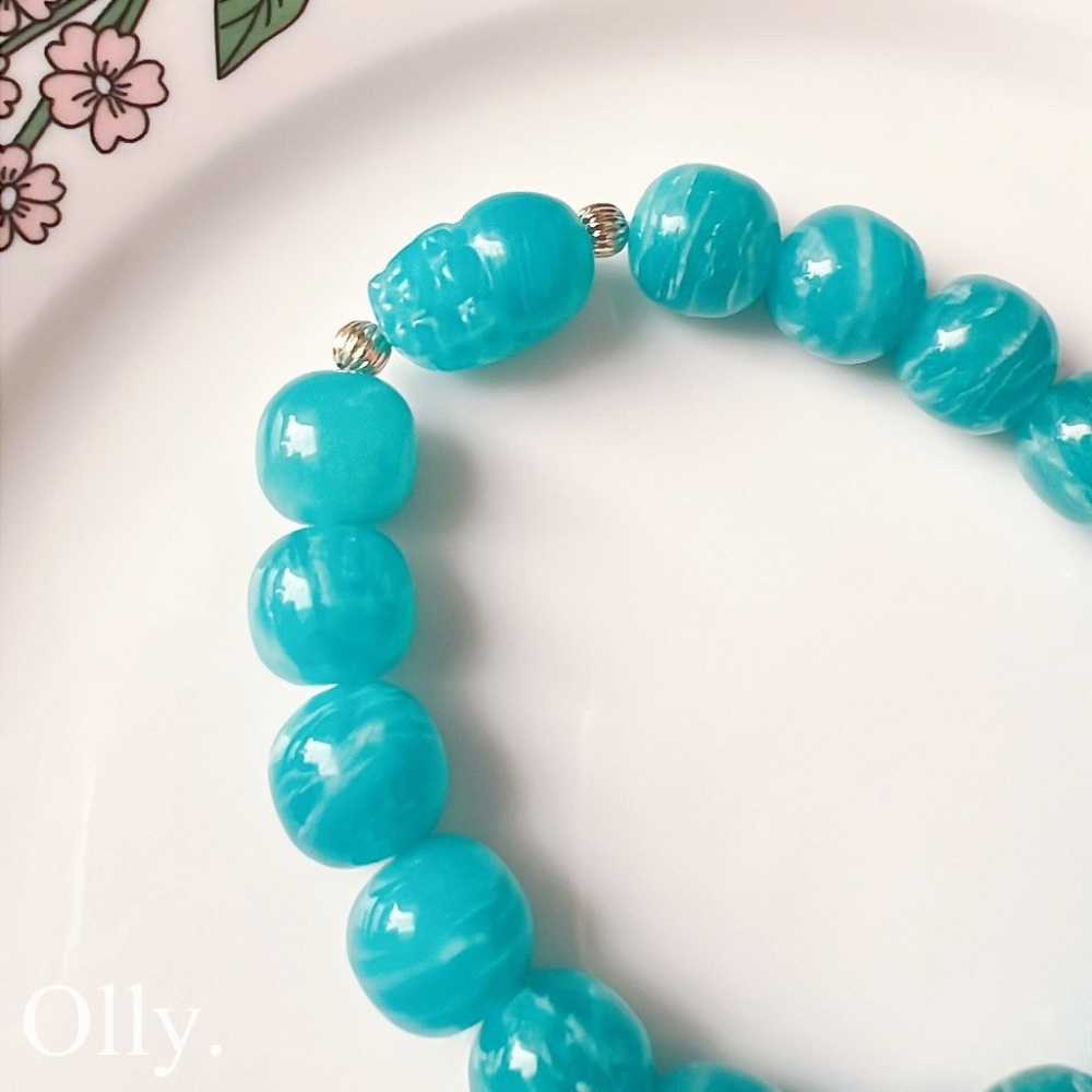 【Olly】設計款【貔貅】天河石 加強信心勇氣 遠離負能量 老礦料 水晶手鍊 水晶手串 水晶手環-細節圖3