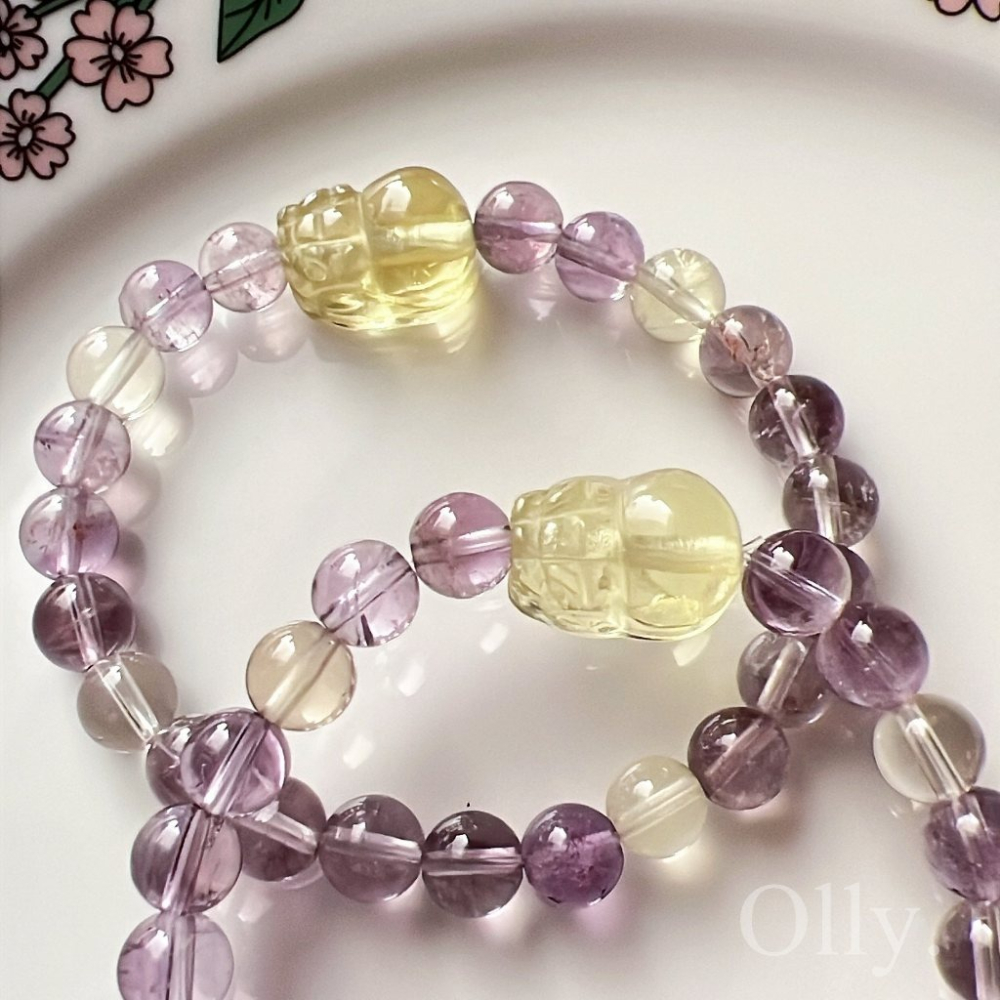 【Olly】設計款【貔貅】紫黃晶 招財貴人 提升集中專注 智慧思緒 水晶手鍊 水晶手串 水晶手環-細節圖3