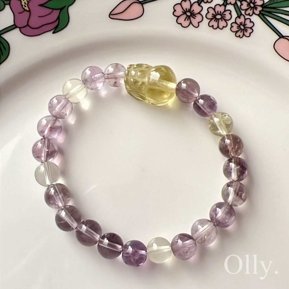 【Olly】設計款【貔貅】紫黃晶 招財貴人 提升集中專注 智慧思緒 水晶手鍊 水晶手串 水晶手環-細節圖5
