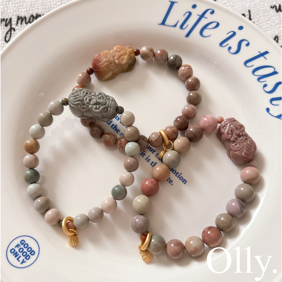 【Olly】設計款【貔貅】奶昔阿拉善 招財納福 業務創業做生意必備！油畫阿拉善 水晶手環 阿拉善手鍊 阿拉善手串-細節圖2