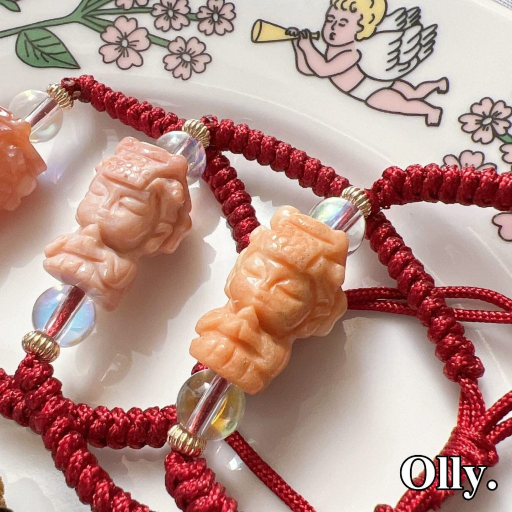 【Olly】設計款【媽祖平安守護手繩】 珊瑚玉抽拉繩結手繩 平安 開運 守護 生日禮物 母親節 情人節 手作 天上聖母-細節圖5