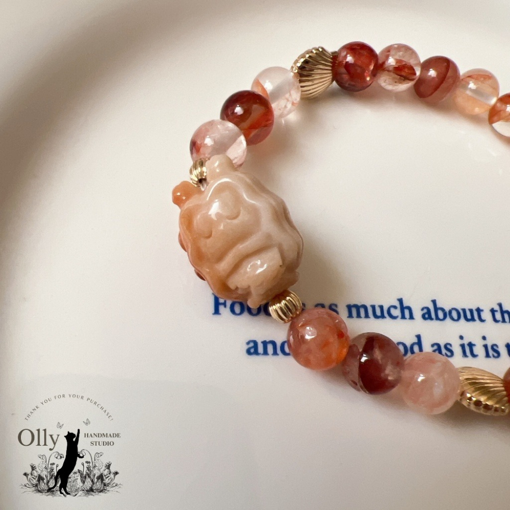【Olly】設計款【人魚公主】紅膠花 增信心招好運 招正財提升自信j 生日禮物 珊瑚玉 水晶手鍊 彈性手環 手鍊 情人節-細節圖2