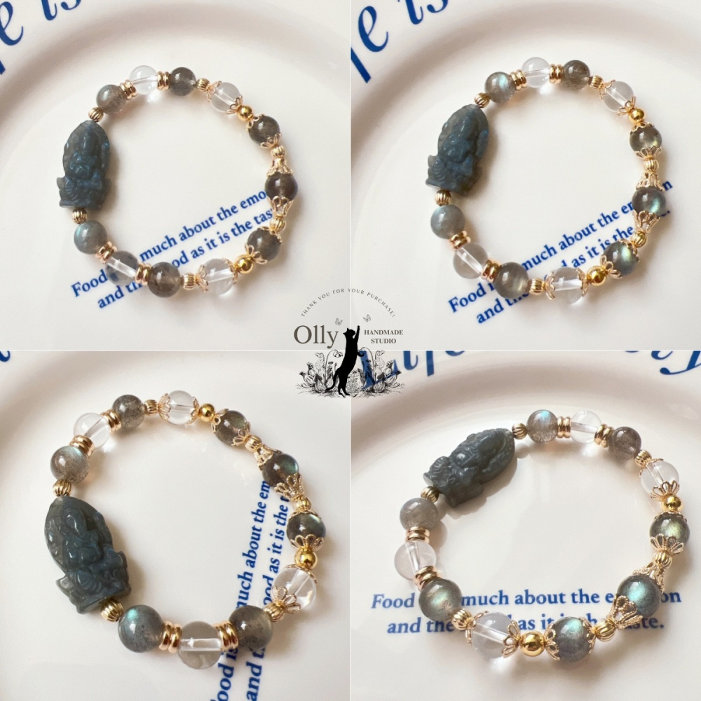 【Olly】設計款【象神】拉長石 魔鬼藍 暴力藍 灰拉長石 光譜石 彈性手鍊-細節圖3