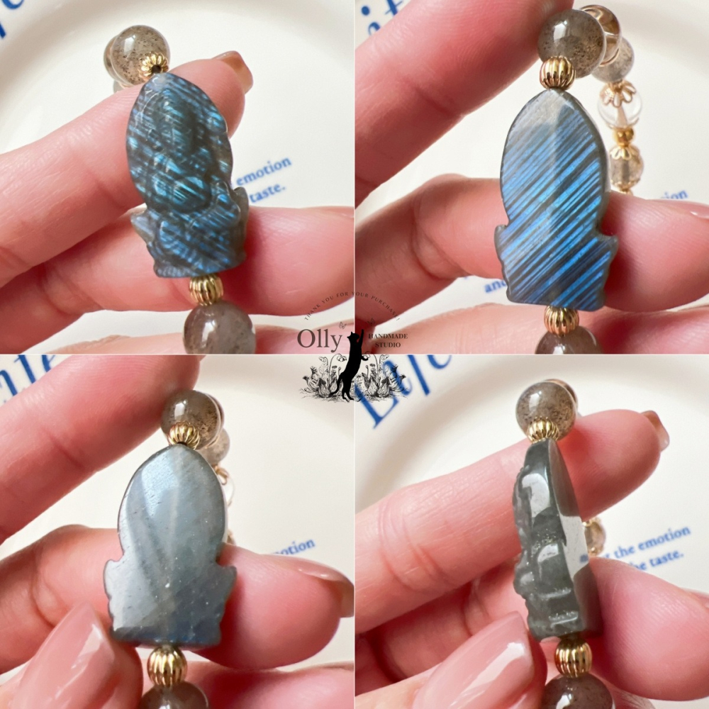 【Olly】設計款【象神】拉長石 魔鬼藍 暴力藍 灰拉長石 光譜石 彈性手鍊-細節圖4