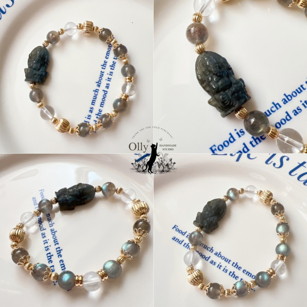 【Olly】設計款【象神】拉長石 魔鬼藍 暴力藍 灰拉長石 光譜石 彈性手鍊-細節圖6