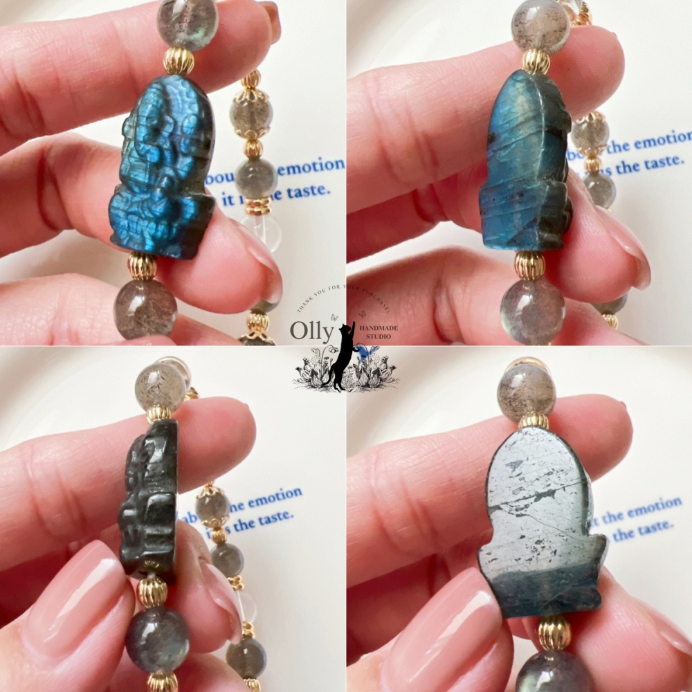 【Olly】設計款【象神】拉長石 魔鬼藍 暴力藍 灰拉長石 光譜石 彈性手鍊-細節圖7