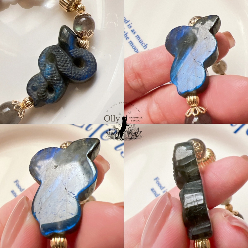 【Olly】設計款【生肖款一蛇】拉長石 魔鬼藍 暴力藍 灰拉長石 彈性手鍊-細節圖4