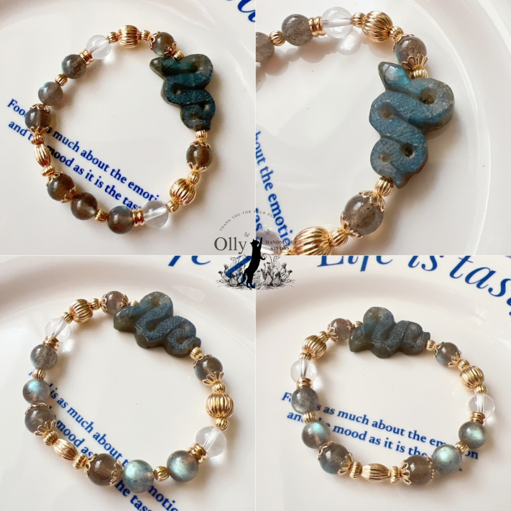 【Olly】設計款【生肖款一蛇】拉長石 魔鬼藍 暴力藍 灰拉長石 彈性手鍊-細節圖6