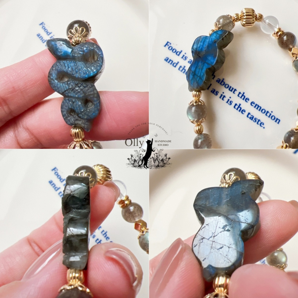 【Olly】設計款【生肖款一蛇】拉長石 魔鬼藍 暴力藍 灰拉長石 彈性手鍊-細節圖9