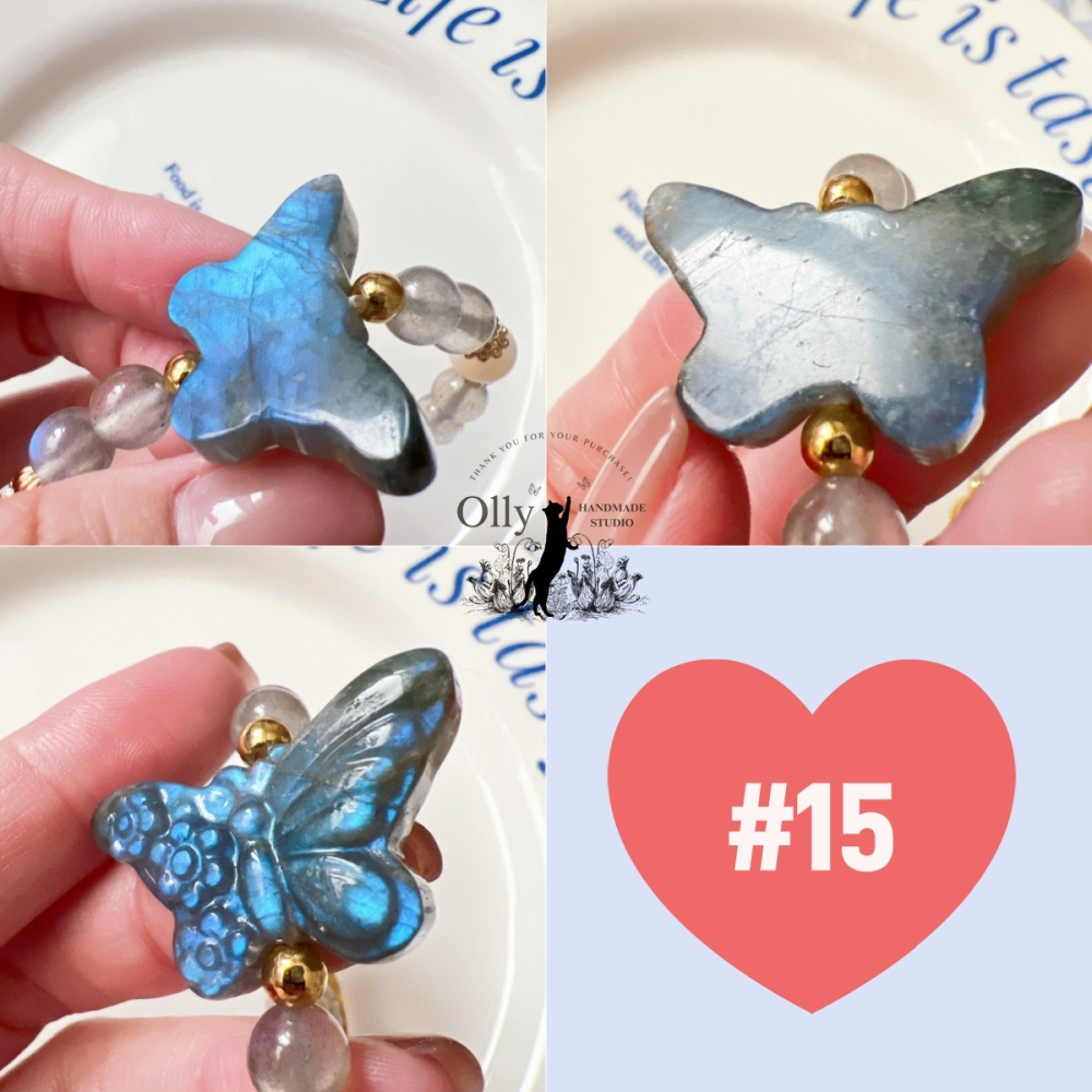 【Olly】設計款【花舞蝶影】拉長石 魔鬼藍 灰拉長石 阿拉善玫瑰 彈性手鍊-細節圖4