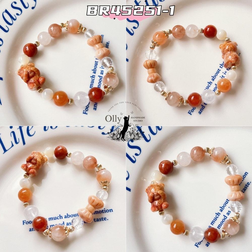 【Olly】設計款【不看不聽小熊】彩兔毛水晶手串-細節圖2