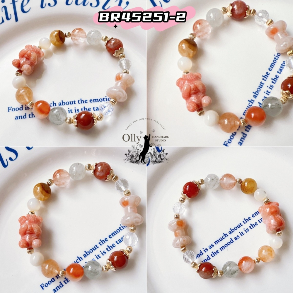 【Olly】設計款【不看不聽小熊】彩兔毛水晶手串-細節圖4