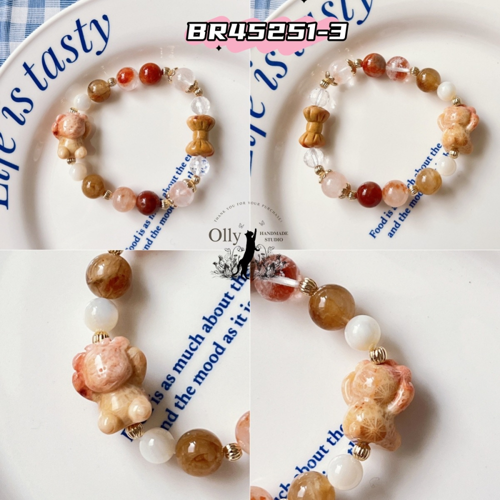 【Olly】設計款【不看不聽小熊】彩兔毛水晶手串-細節圖6