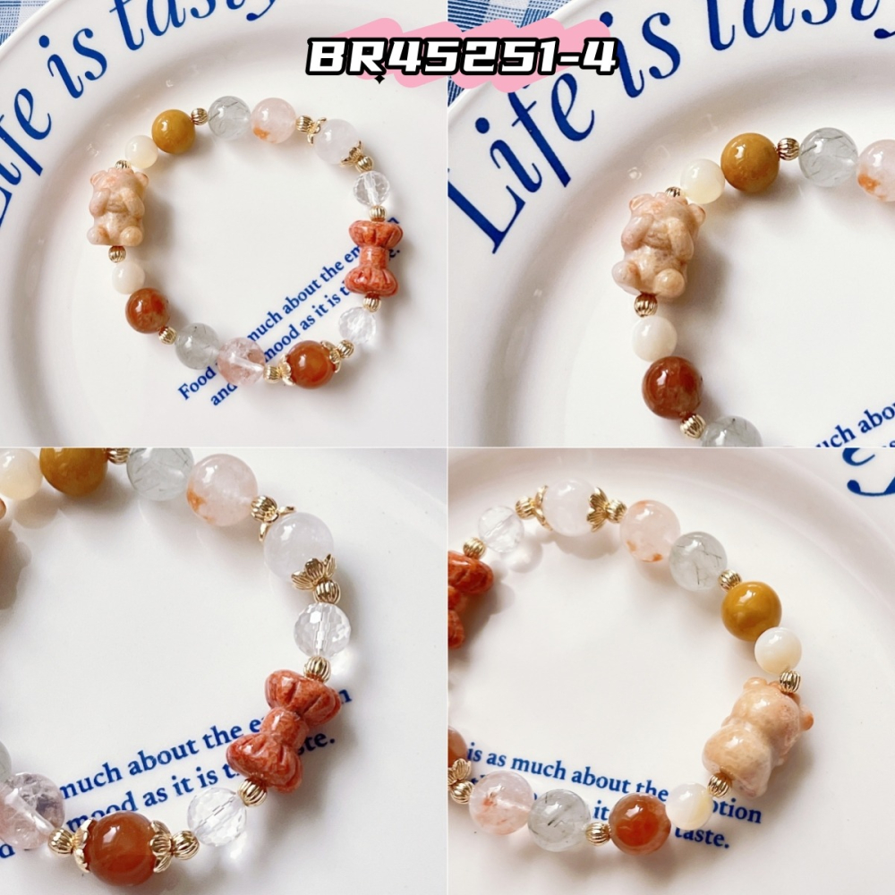 【Olly】設計款【不看不聽小熊】彩兔毛水晶手串-細節圖7