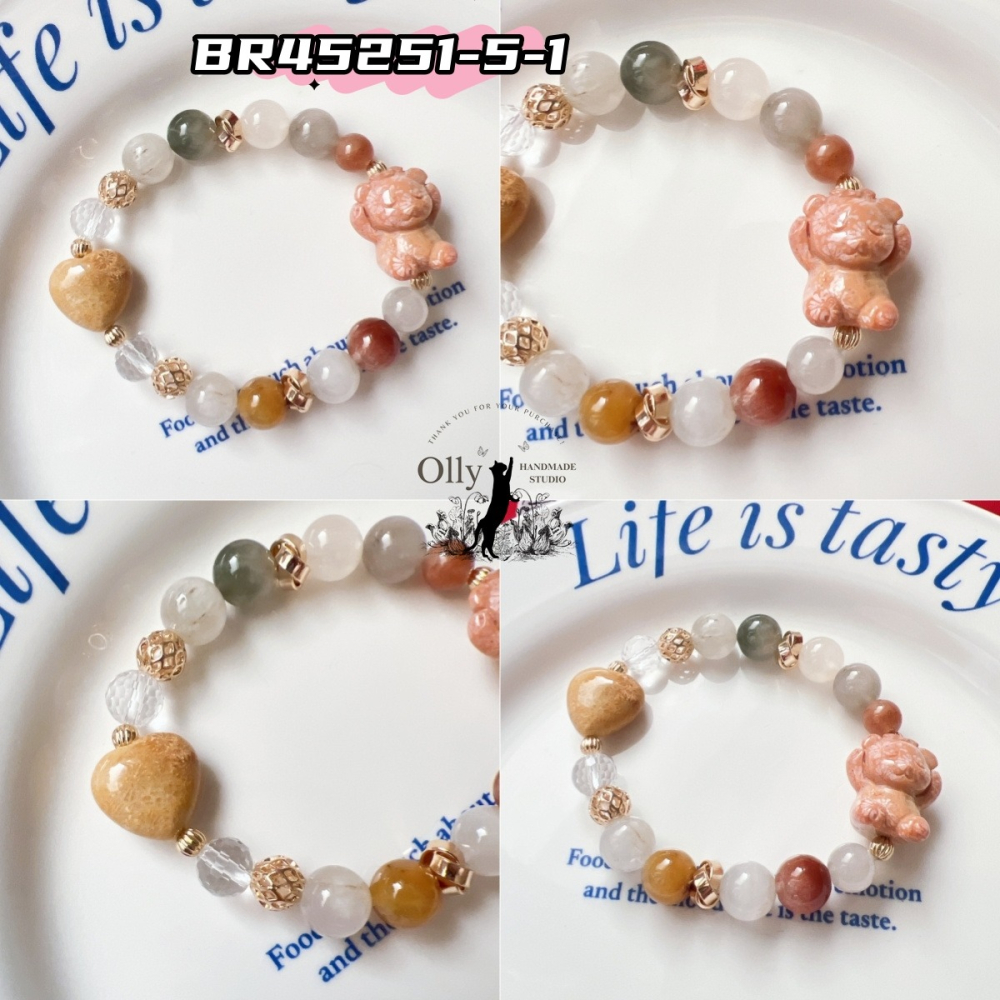 【Olly】設計款【不看不聽小熊】彩兔毛水晶手串-細節圖8