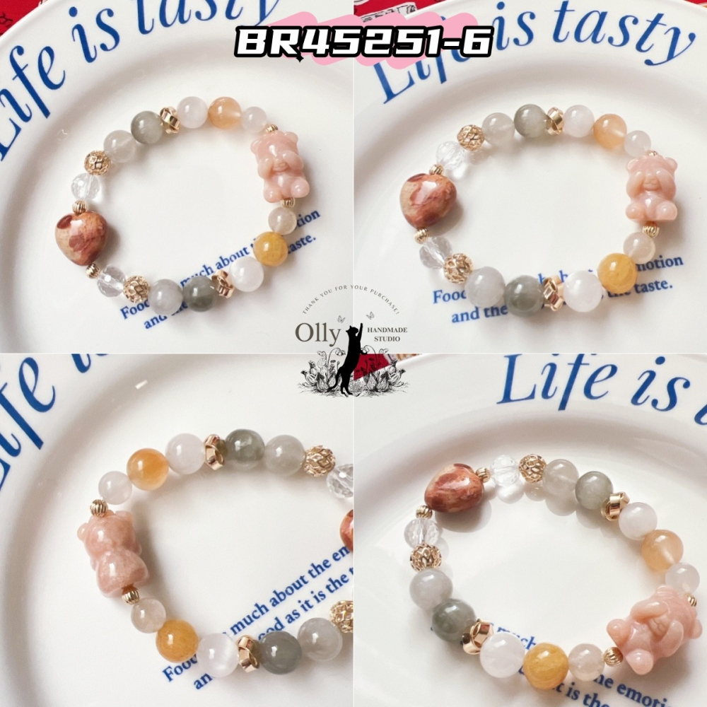 【Olly】設計款【不看不聽小熊】彩兔毛水晶手串-細節圖10