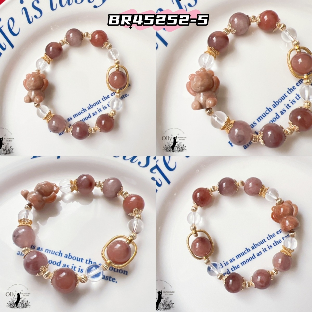 【Olly】設計款【不看不聽小熊】12mm 金絲玉 桃花釀 珊瑚玉 彈性手鍊-細節圖10