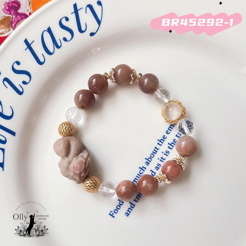 【Olly】設計款【蛇影花香】金絲玉 (草莓醬) 阿拉善 彈性手鍊 彈性手串-細節圖3